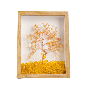 zensoullab Natural Crystal Money Tree Photo Frame Yellow Crystal Amethyst Crystal Stone Photo Frame Housewarming Gift Desktop Wealth-Attracting Ornament