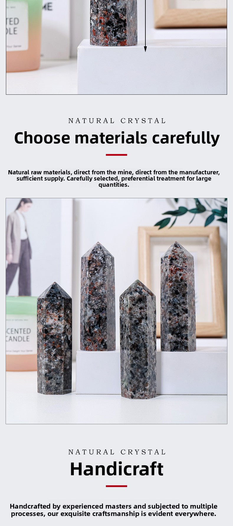 zensoullab Natural Crystal Flame Stone Hexagonal Column Fire Spirit Stone Raw Stone Polished Single Pointed Column Home Crystal Craft Ornament