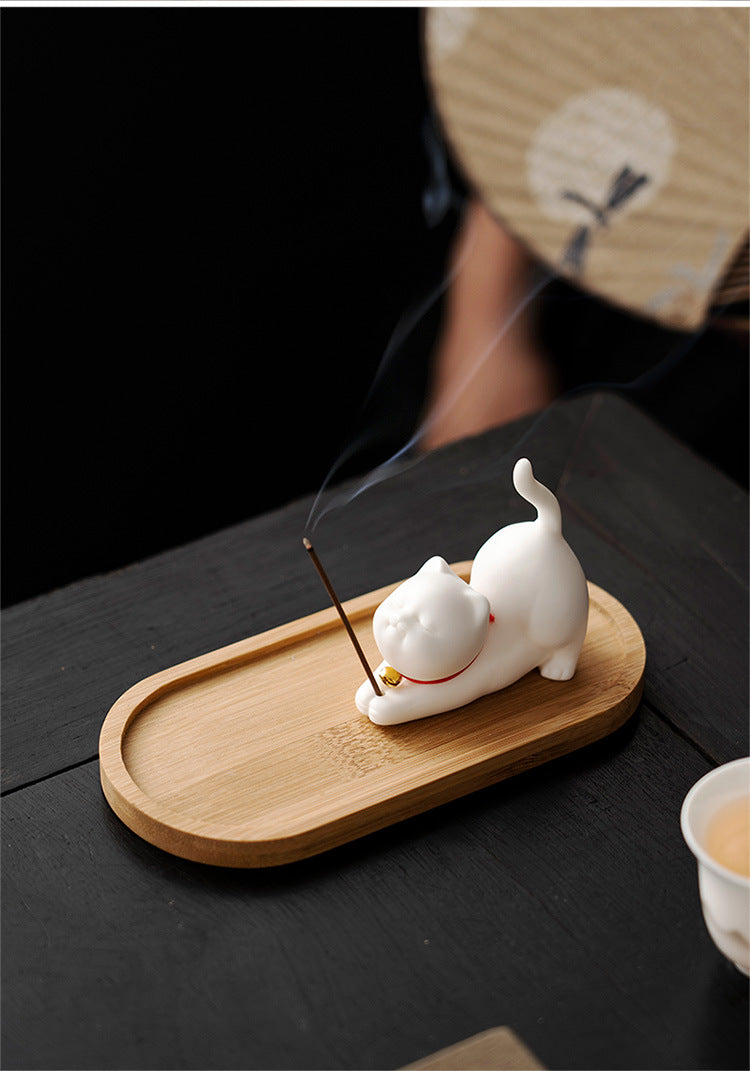 zensoullab Cute Forbidden City Kitten Ceramic Incense Holder Aromatherapy Burner Ornament Soft Healing Tea Table Tea Pet Indoor Incense Burner