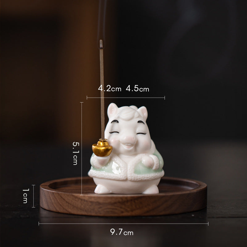 zensoullab Creative Ceramic Little Fortune Horse Incense Burner Cute Incense Holder Incense Stand Incense Tray Year of the Horse Mascot Aromatherapy Burner Incense Ceremony Ornament