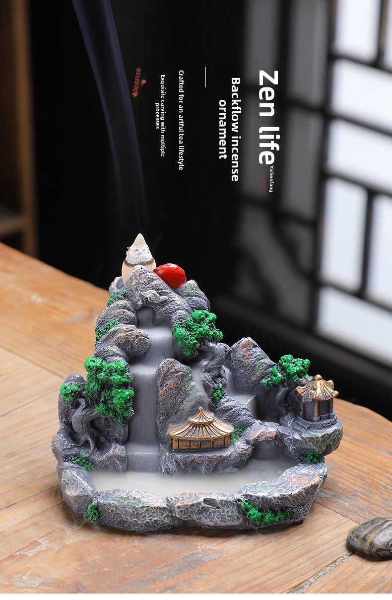zensoullab Large Backflow Incense Burner Mountain Water Purple Aura Resin Craft Personalized Ornament Agarwood Sandalwood Chinese Incense Tube