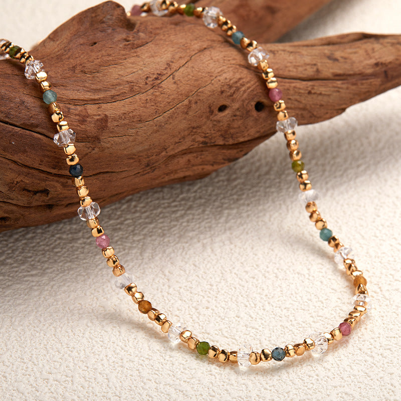 zensoullab Original Design S925 Sterling Silver Natural Tourmaline White Crystal Colorful Gemstone Bracelet for Women Exquisite Handmade Beaded