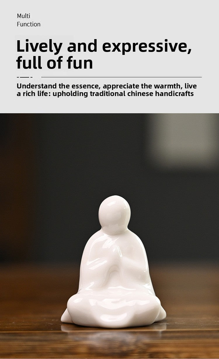 zensoullab Mini Small Ceramic Phaseless Buddha Zen Little Monk Micro Landscape Potted Fish Tank Landscaping Decoration Home Small Ornaments