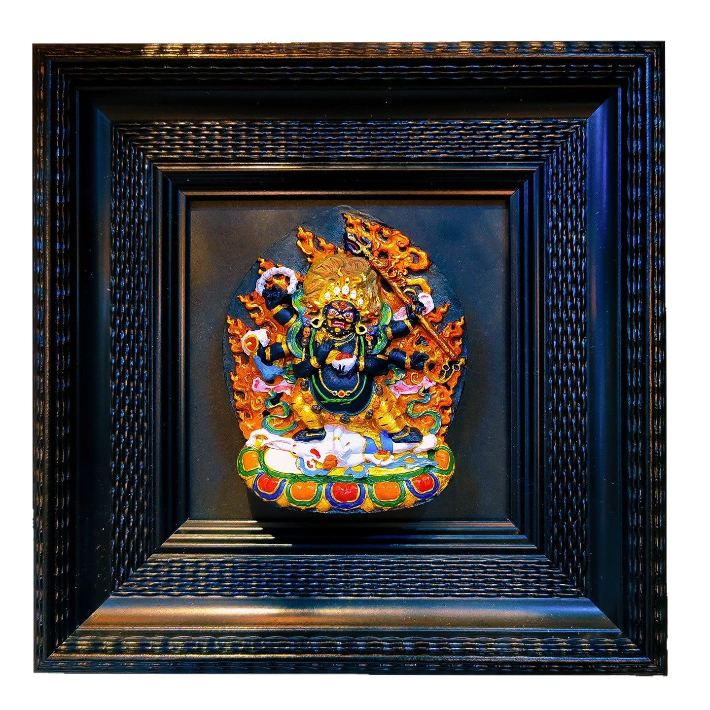 zensoullab Rubbing Table Hand-painted Thangka 3D Painted Table Decoration Great Wrath Yellow God of Wealth Mahakala Buddha Decoration Ornament