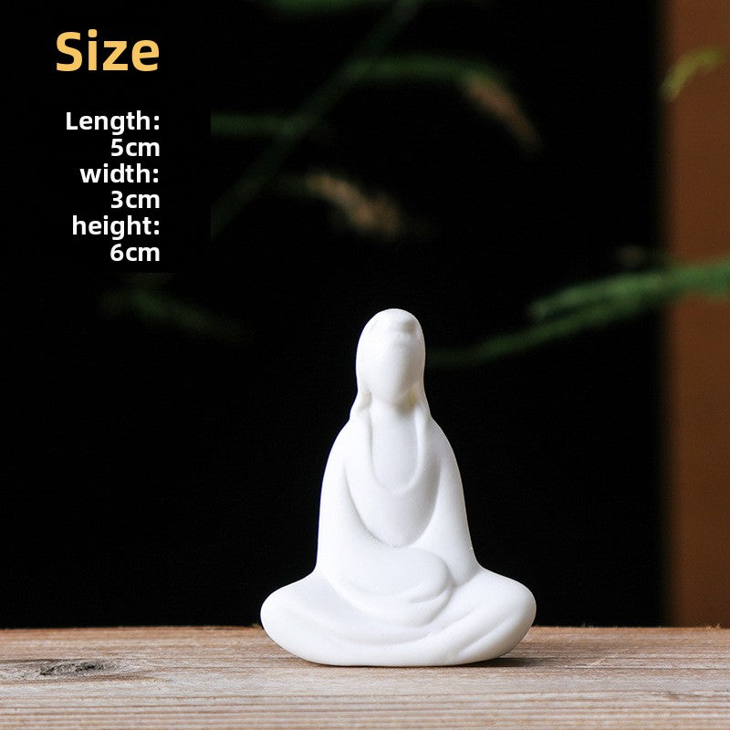 zensoullab Zen Ceramic Formless Buddha Garden Potted Plant Landscaping Decoration White Porcelain Little Monk Mini Chinese Style Living Room Home Ornament