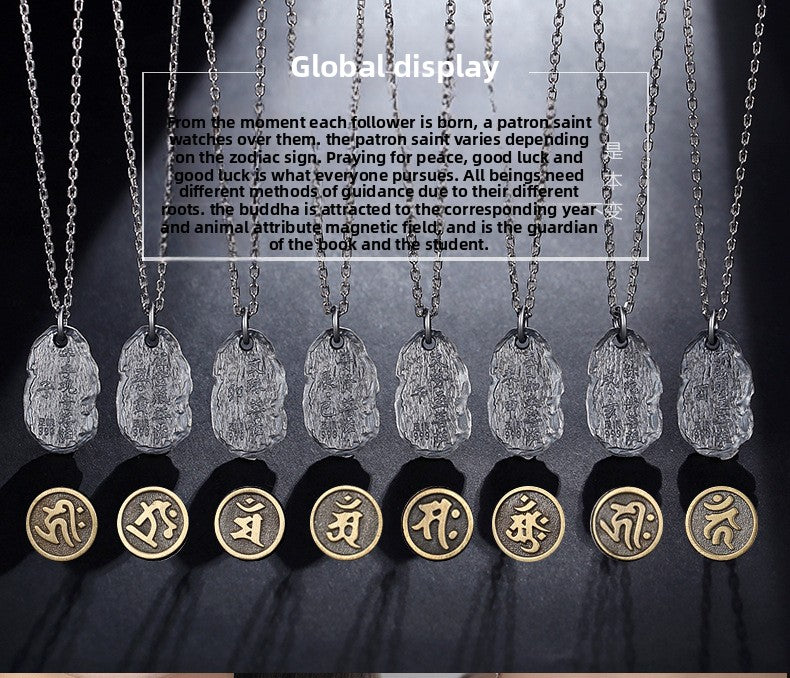 zensoullab Zodiac Buddha Eight Guardian Deities Pendant for Men and Women Twelve Zodiac Signs National Trend Ethnic Style Retro Imitation Thai Silver Vintage Necklace