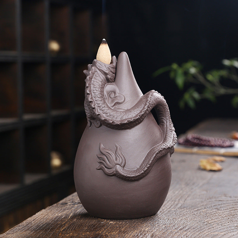 Purple Clay Chinese Style Dragon Backflow Incense Burner Home Decor Creative Large Dragon Backflow Aromatherapy Burner Craft Gift