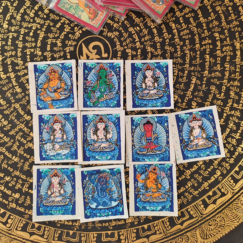 zensoullab Nepal Hand-painted Zodiac Buddha Guardian Small Thangka Portable Blue Thangka God of Wealth Green Tara Portable Necklace Pendant