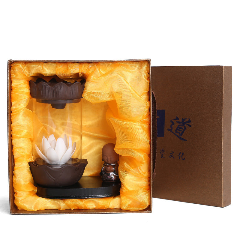 zensoullab Jingchen Special Windproof Cover Little Monk White Lotus LED Light Backflow Incense Burner Home Decor Ornament Original
