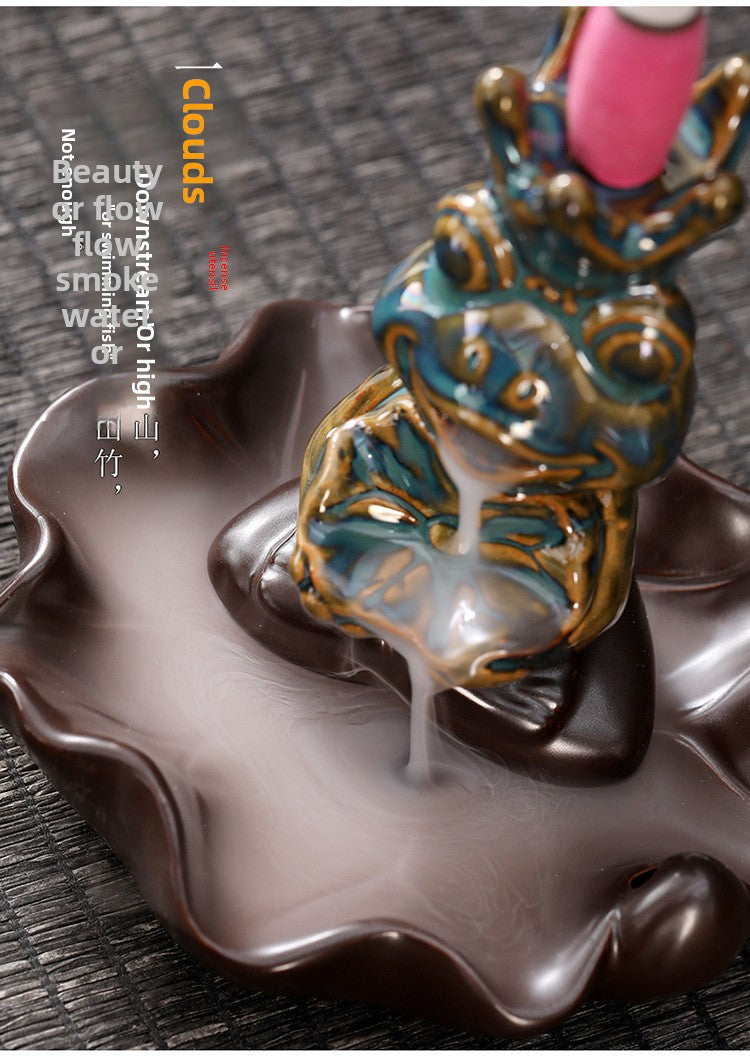 zensoullab Frog Prince Backflow Incense Burner Ceramic Creative Ornament Home Decoration Incense Holder Incense Stand Incense Device