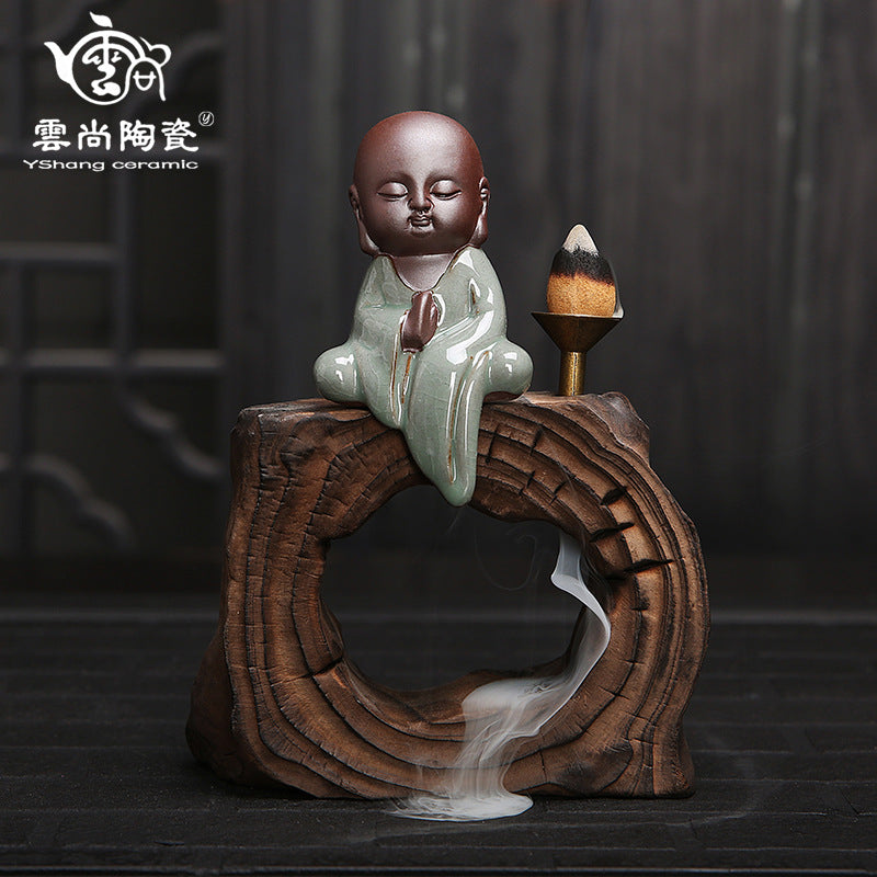 zensoullab Yunshang Tea Pet Ornament Creative Little Monk Purple Clay Backflow Incense Burner Tea Set Accessories Home Office Art Ornament