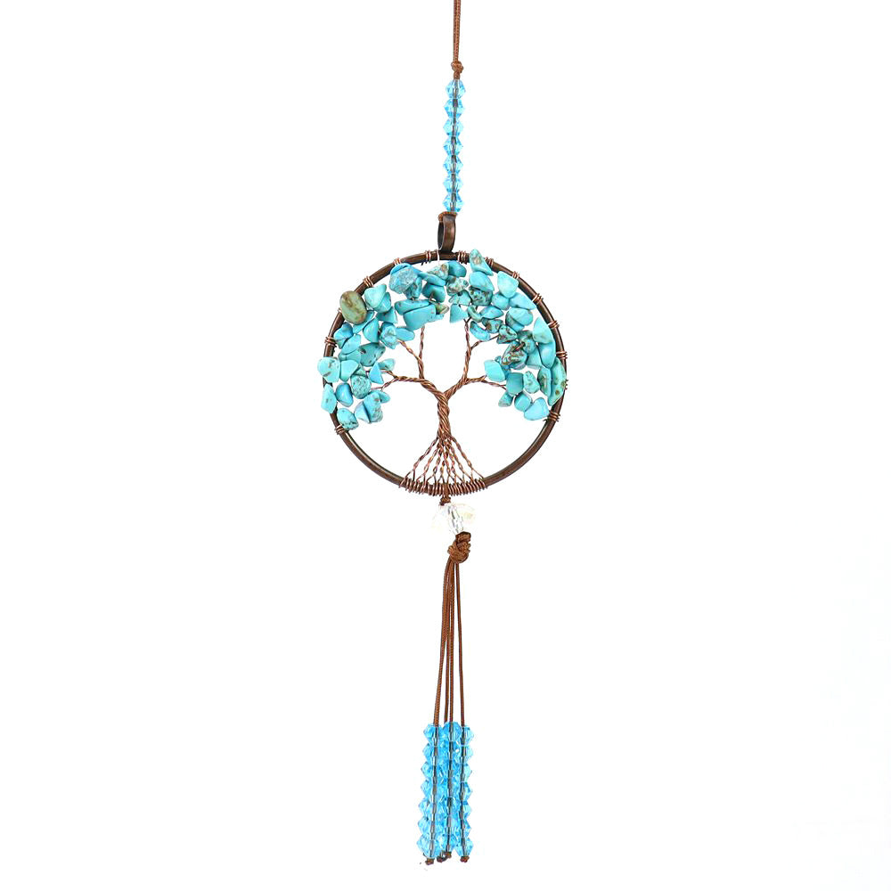 zensoullab Natural Crushed Stone Colorful Stone Tree of Life Car Hanging Handmade Crystal Tassel Wall Hanging