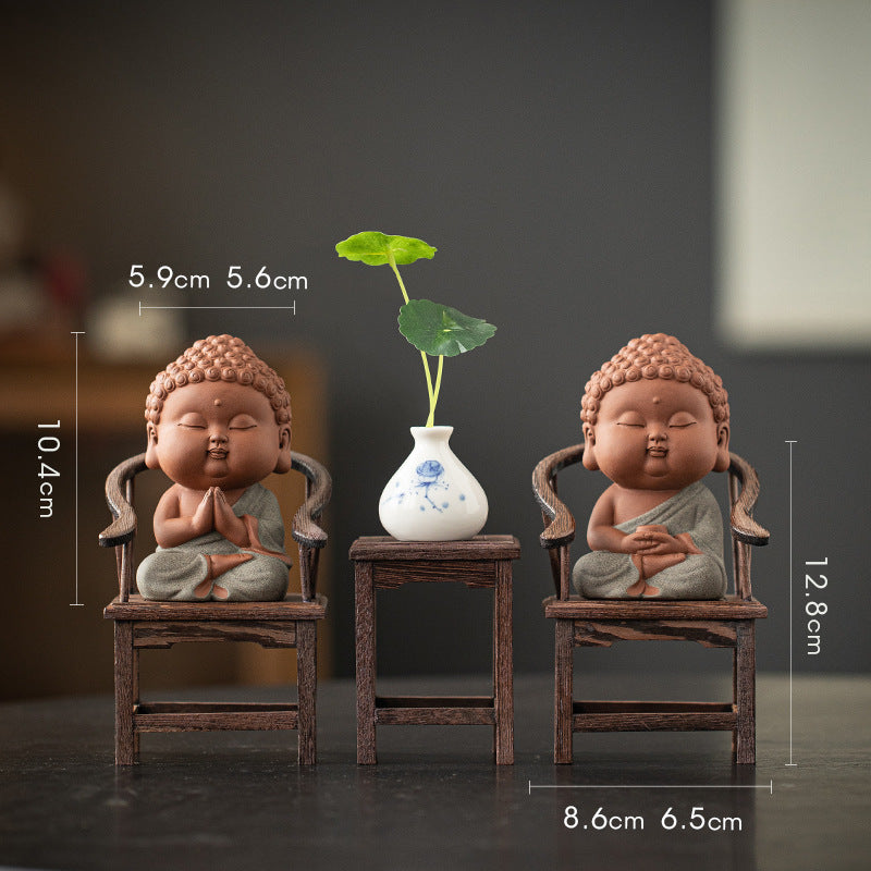 zensoullab Zen Purple Clay Small Buddha Figurine Cute Buddha Statue Chinese Style Home Tea Room Curio Shelf Tea Table Decoration