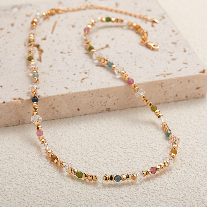 zensoullab Original Design S925 Sterling Silver Natural Tourmaline White Crystal Colorful Gemstone Bracelet for Women Exquisite Handmade Beaded