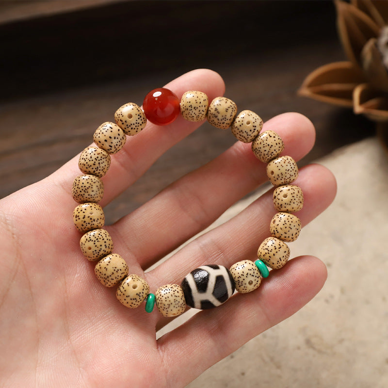 zensoullab Original Design Star Moon Bodhi Single Circle Bracelet Chicken Fat Yellow Multi-Treasure Retro New Chinese Style Unisex Cultural Play Beads Bracelet