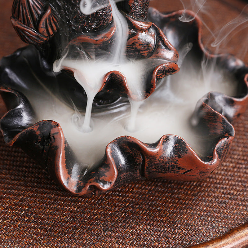 zensoullab Selected Resin Alpine Water Backflow Incense Burner Creative Lotus Leaf Lotus Backflow Sandalwood Burner Home Decor