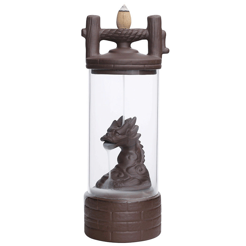 zensoullab Purple Clay Backflow Incense Burner Home Decor Ornament Craft Creative Windproof Cover Dragon Backflow Incense Burner