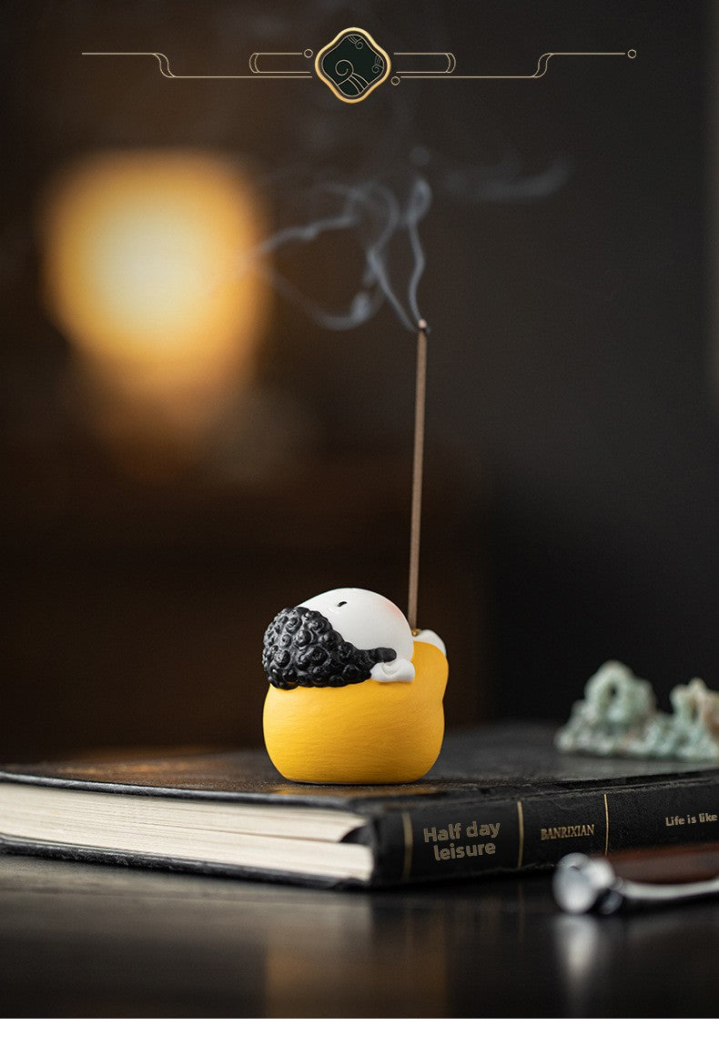 zensoullab Ceramic Cute Little Tathagata Incense Burner for Home Indoor Aromatherapy Small Ornament High-end Incense Holder Tea Table Incense Ceremony