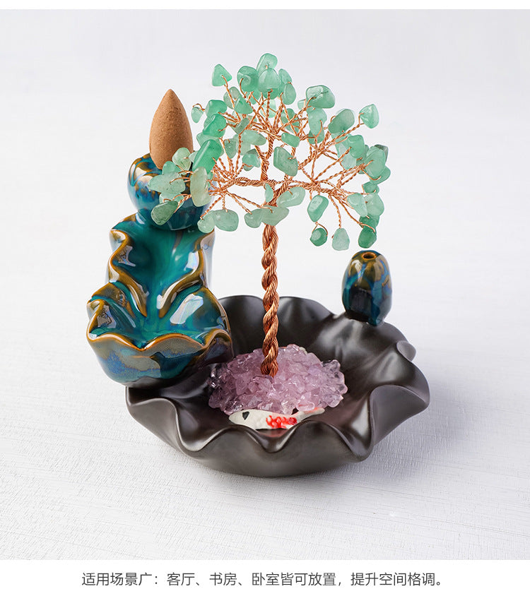 zensoullab Natural Crystal Money Tree Colorful Crystal Gravel Phoenix Tail Tree Backflow Incense Burner Wealth Tree Home Desktop Ornament