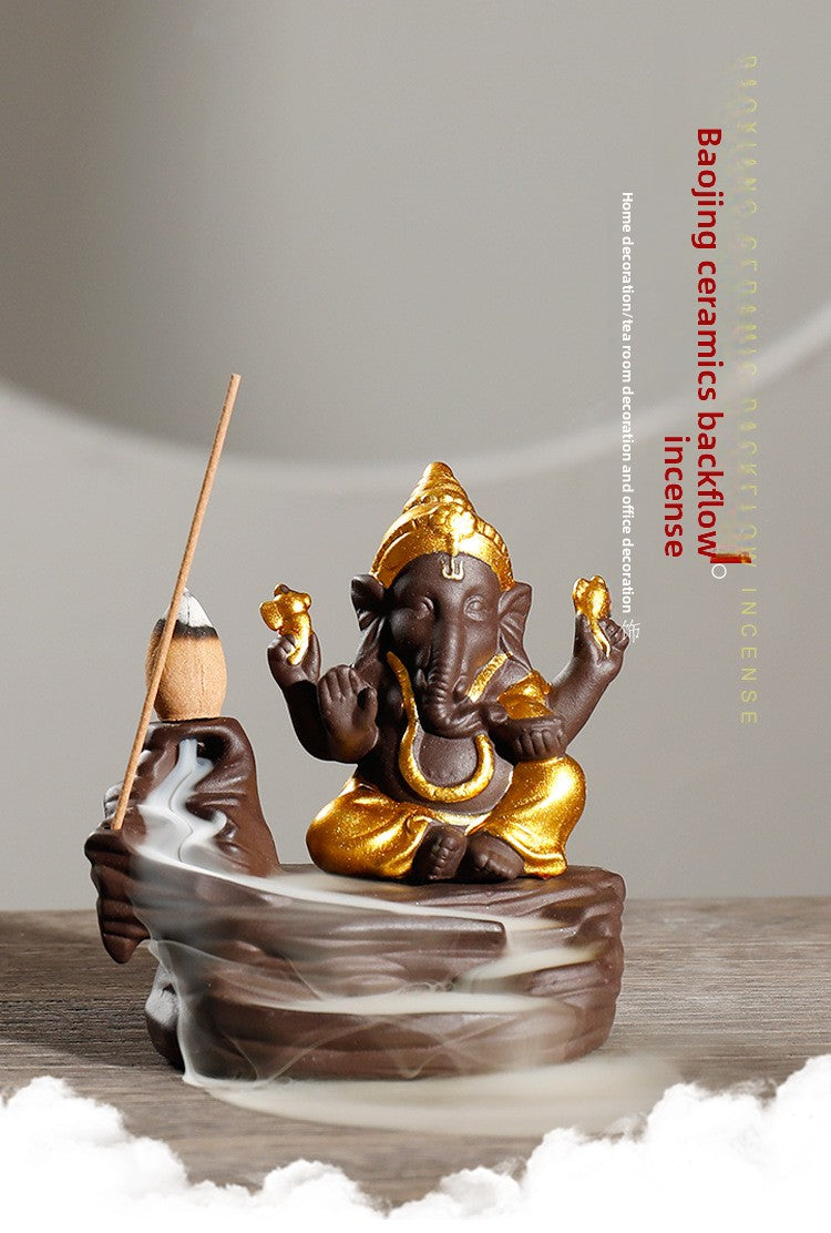 zensoullab Purple Clay Tower Incense Burner Thai Treasure Elephant Smoke Backflow Incense Burner Creative Southeast Asian Home Fragrance Ornament