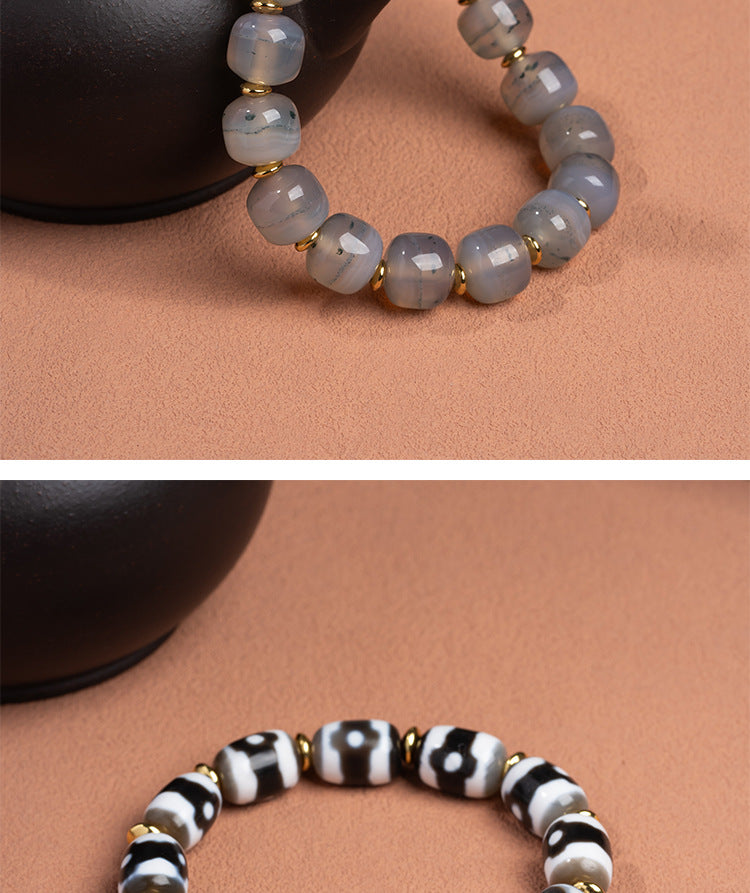 zensoullab Natural Tiger Tooth Dzi Bead Agate Bracelet Fashion Versatile High-Quality Unisex Couple Style Single Circle Bracelet In Stock