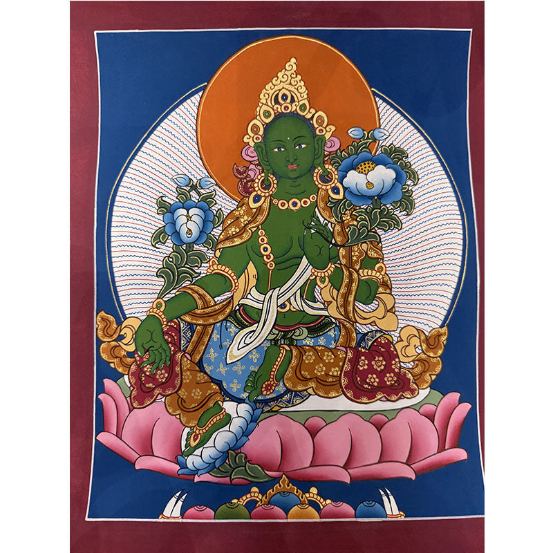 zensoullab Nepal Hand-painted Yellow God of Wealth Green Tara Manjushri Four-armed Guanyin Medicine Buddha Buddha Statue Thangka Table Decoration Hanging Painting