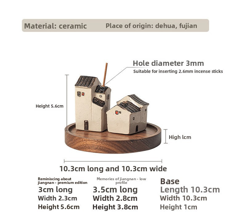zensoullab Jiangnan Style Ceramic Mini Small House Incense Socket Zen Tea Room Tea Table Ancient Style Small Incense Burner Incense Holder Ornament