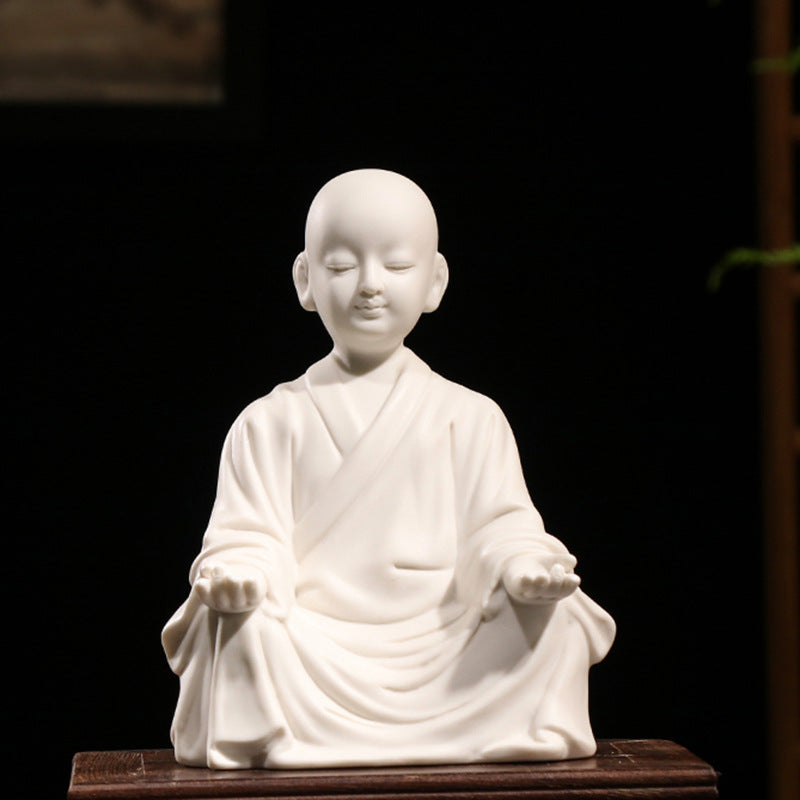 zensoullab Zen Style Dehua White Porcelain Little Monk Figurine Ceramic Little Novice Little Buddha Figure New Chinese Style Living Room Entrance Decoration