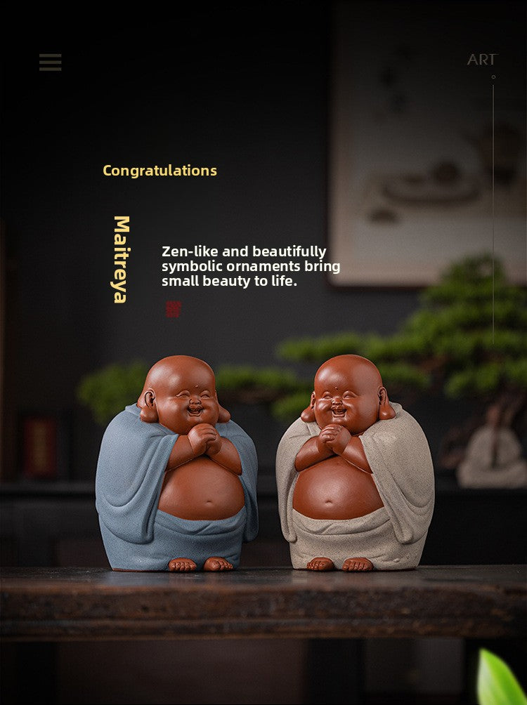 zensoullab Buddha Bodhisattva Big Belly Laughing Buddha Wealth-Attracting Ceramic Zisha Ornament Office Decoration Housewarming Gift