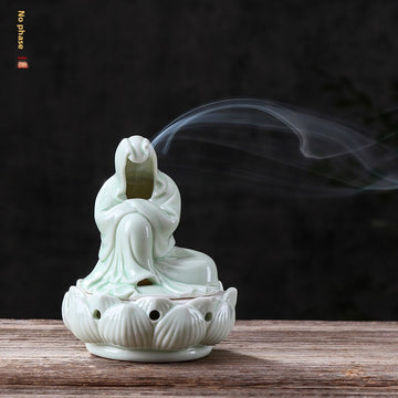 zensoullab Creative Ceramic Phaseless Buddha Figure Incense Burner Tea Ceremony Accessories Indoor Agarwood Home Zen Incense Holder Decoration