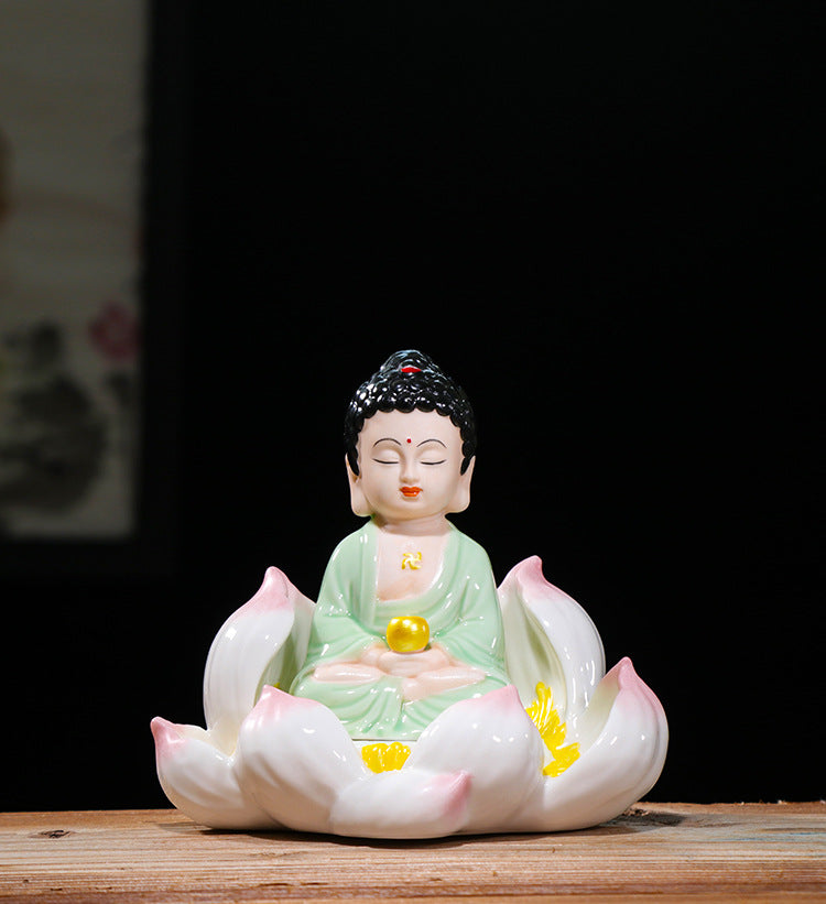zensoullab Ceramic Peace Lotus Buddha Statue Guanyin Bodhisattva Living Room Chinese Style Entrance Creative Home Decoration Ornament