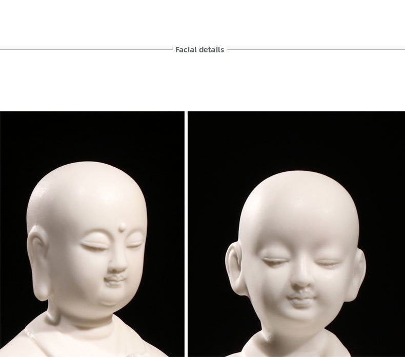 zensoullab Zen Style Dehua White Porcelain Little Monk Figurine Ceramic Little Novice Little Buddha Figure New Chinese Style Living Room Entrance Decoration