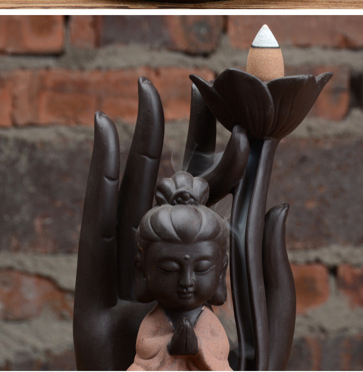 zensoullab Creative Ceramic Buddha Statue Worship Buddha Statue Ornament Western Three Saints Sandalwood Incense Burner Incense Flowing Incense Home Living Room Ornament