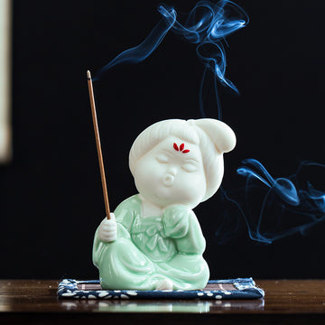 zensoullab Chinese Style Ceramic Lady Incense Holder Incense Stand Incense Burner Incense Stick Sandalwood Home Aromatherapy Burner Creative Home Decor Ornament