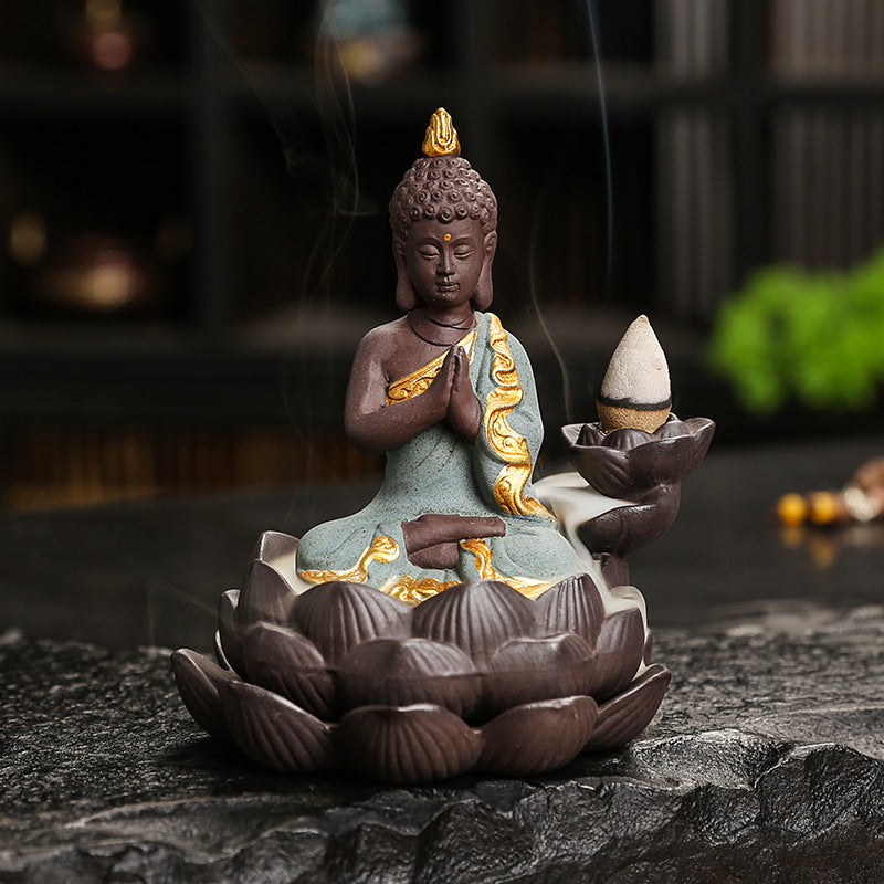 zensoullab Purple Clay Ceramic Lotus Base Thai Buddha Backflow Incense Burner Hot Selling Backflow Incense Offering Incense Burner Sandalwood Incense