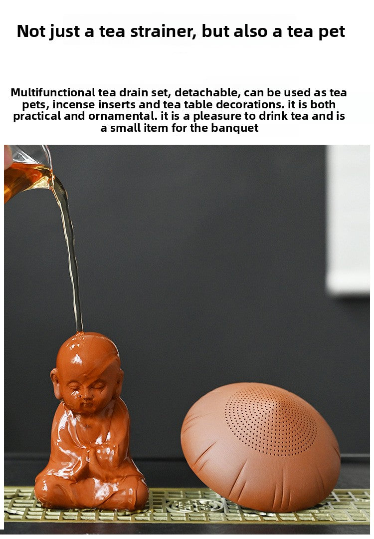 zensoullab Zen Purple Clay Little Monk Tea Pet Tea Leaf Filter Kung Fu Tea Set Accessories Creative Hat Tea Strainer Full Ceramic Tea Infuser
