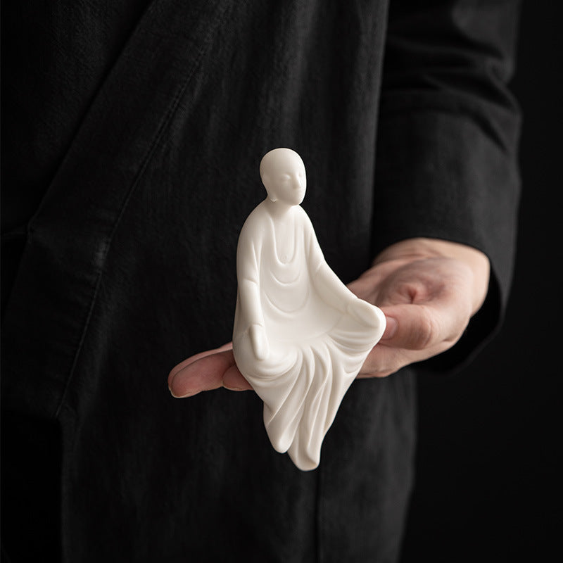 zensoullab Zen New Chinese Style White Porcelain Figure Formless Buddha Living Room Study Entrance Decoration Ceramic Little Monk Craft