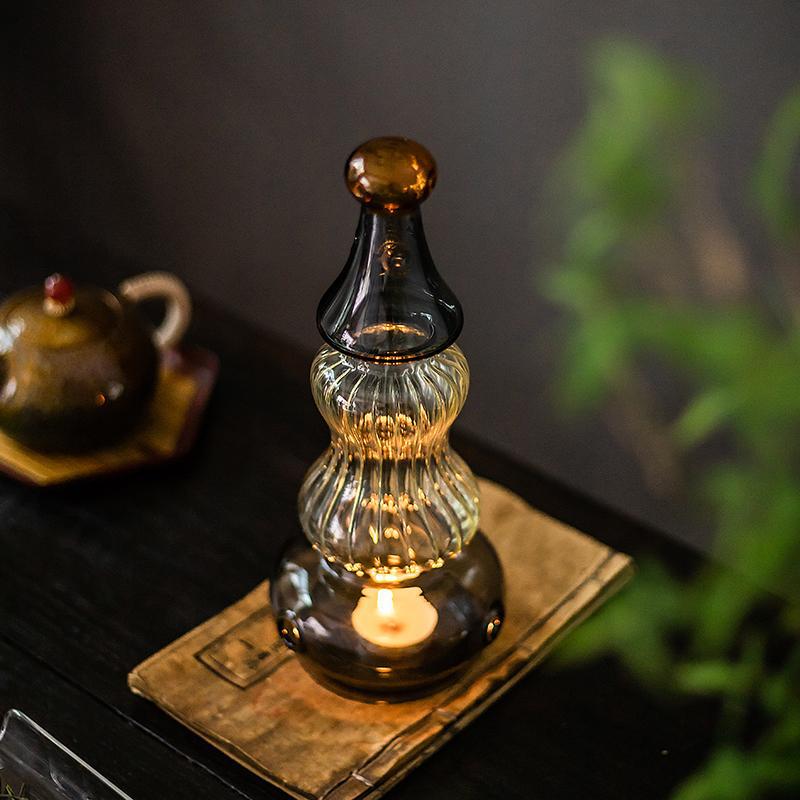 zensoullab Ancient Style Home Aromatherapy Candle Candle Holder Chinese Zen Style Antique Lampshade Glass Ornament Tea Room retro Atmosphere Lamp