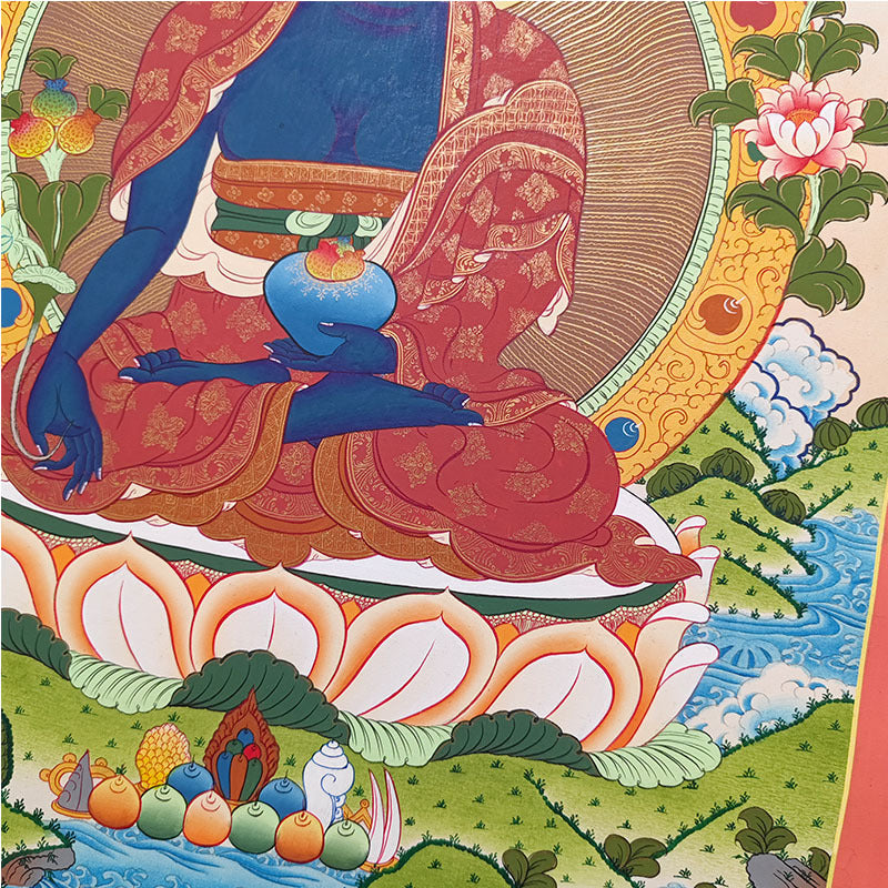 zensoullab Nepal Hand-painted Medicine Buddha Thangka Yellow God of Wealth Manjushri Four-armed Guanyin White Tara Green Tara Entrance Wall Hanging Painting