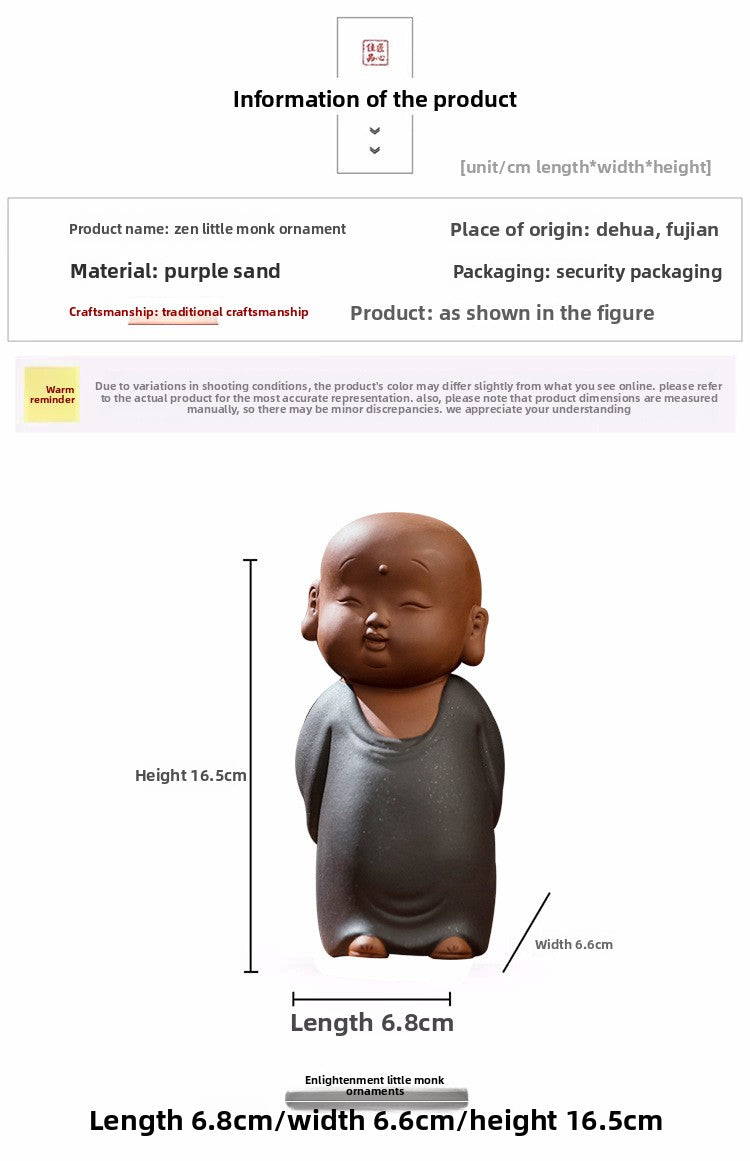 zensoullab Zen Purple Clay Little Monk Figure Creative Desktop Living Room New Chinese Style Study Entrance Tea Room Tea Pet Ceramic Ornament