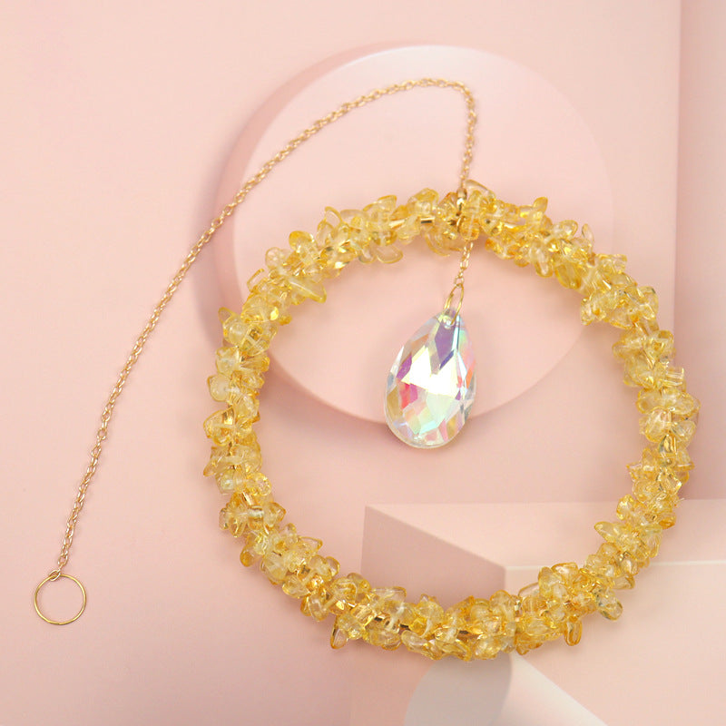 zensoullab Sun Catcher Gardening Crafts Crushed Stone Large Circle AB Color Crystal Water Drop Lighting Pendant