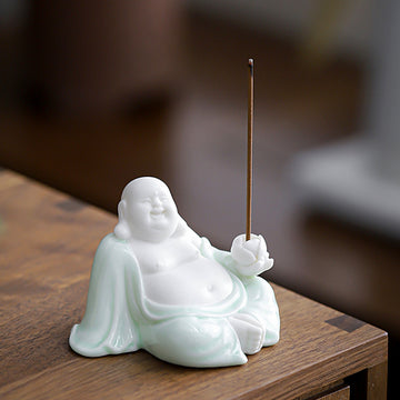 zensoullab Ceramic Fortune Maitreya Buddha Statue Big Belly Laughing Buddha Zen Home Living Room Entrance Hall Display Shelf Car Decoration Ornament