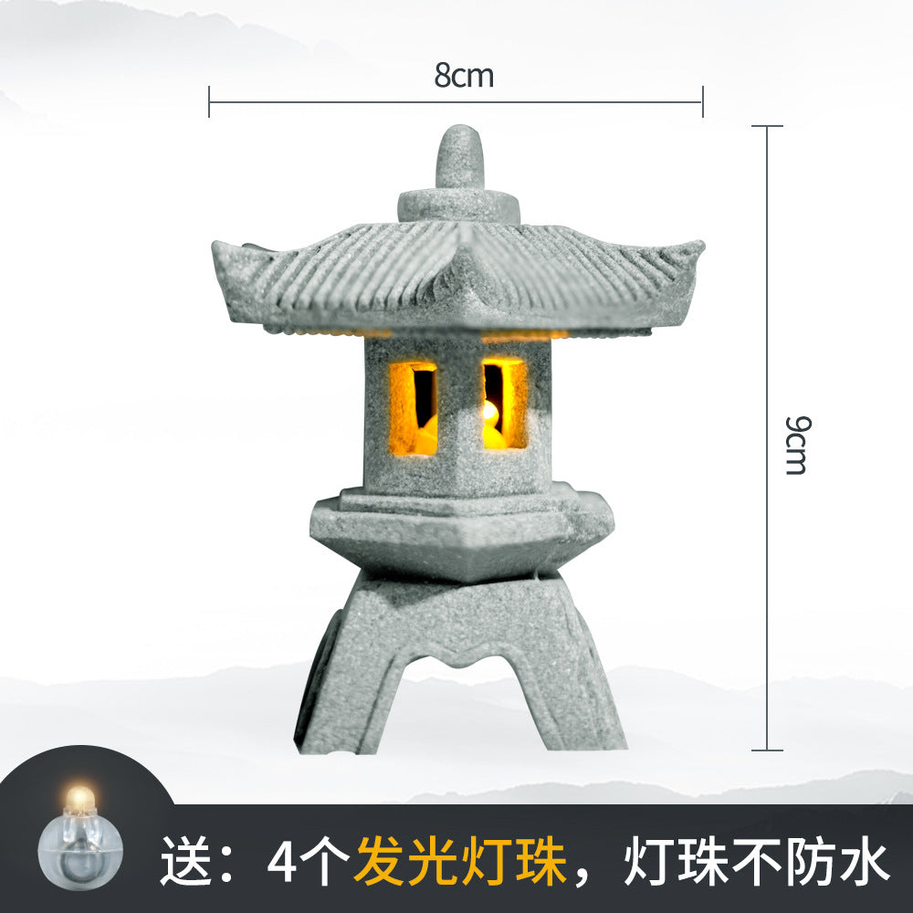 zensoullab Japanese Style Stone Lantern Micro Landscape Ornament Chinese Style Bonsai Fish Tank Decoration Ancient Style Desktop Zen Tea Table Stone Lantern