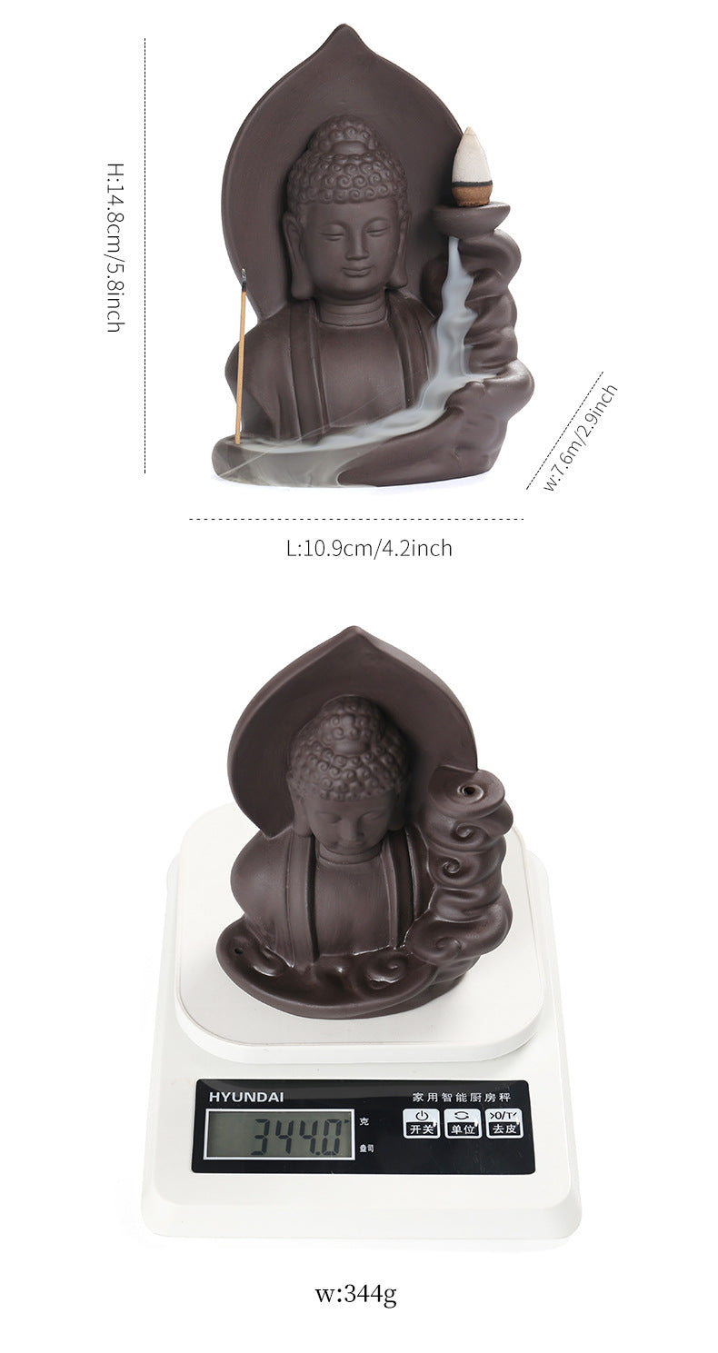 zensoullab Purple Clay Buddha Backflow Incense Burner Creative Lotus Leaf Buddha Backflow Sandalwood Incense Burner Craft