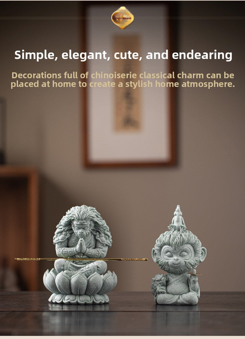 zensoullab Zen Style Chinese Qingsha Cultural Creative Great Sage Wukong Desktop Ornament Creative Home Living Room Fish Tank Landscaping Decoration Display