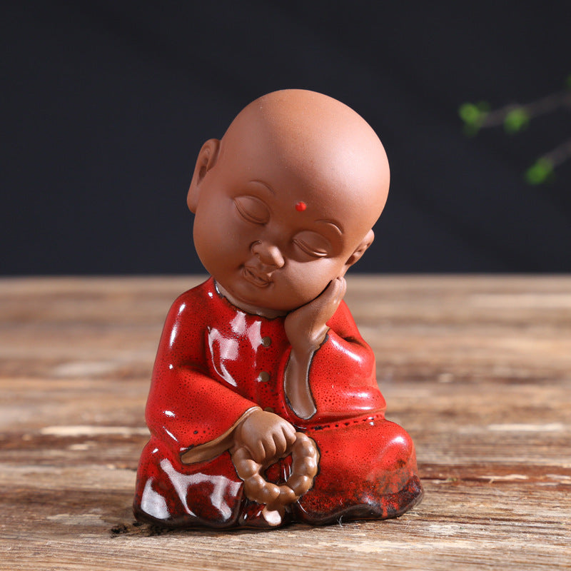 zensoullab Zen Purple Clay Blessing Little Monk Tea Pet Creative Ceramic Kung Fu Tea Tea Set Accessories Chinese Home Decoration
