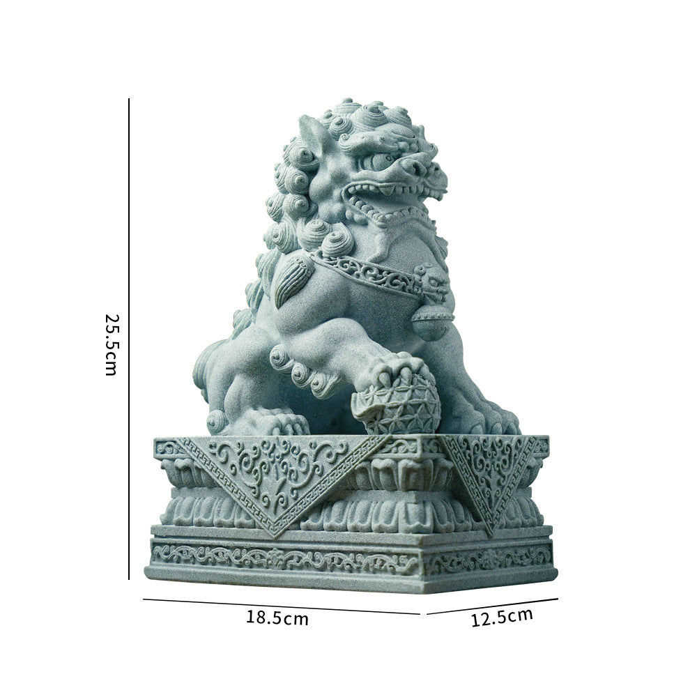 zensoullab 25cm Chinese Style Green Sandstone Lion Pair Tomb Front National Trend Ornament Auspicious Beast Creative Home Living Room Decoration