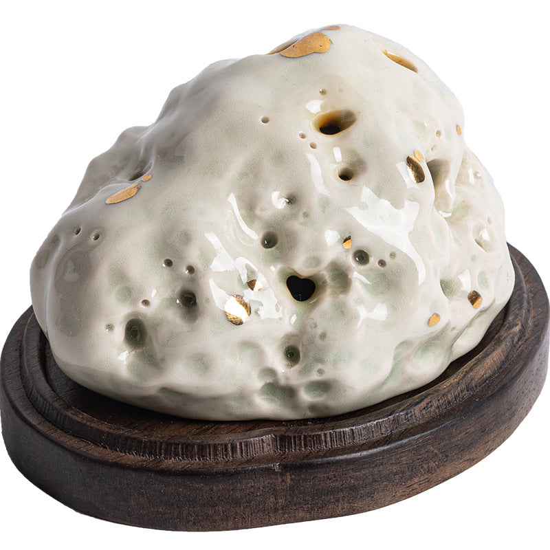 zensoullab Creative Ceramic Taihu Stone Small Incense Burner Home Indoor Aromatherapy Burner Zen Study Tea Room Incense Ornament Decoration