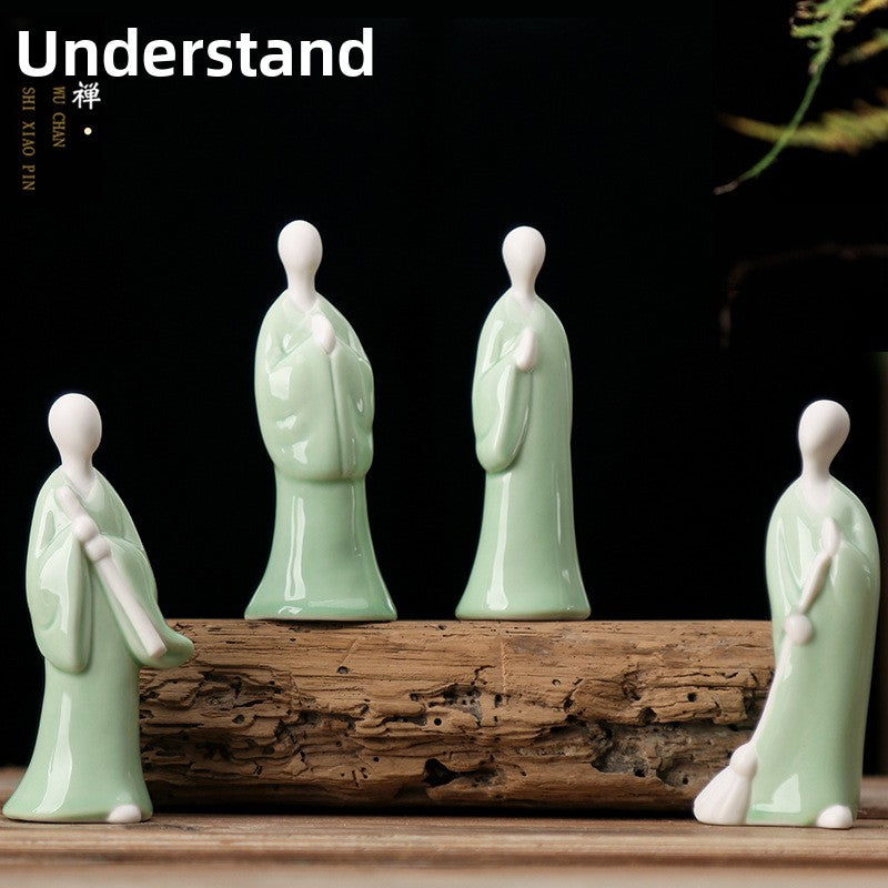 zensoullab Zen Green Porcelain Formless Small Living Tea Ceremony Accessories Ceramic Succulent Bonsai Fish Tank Landscaping Home Chinese Style Mini Ornaments