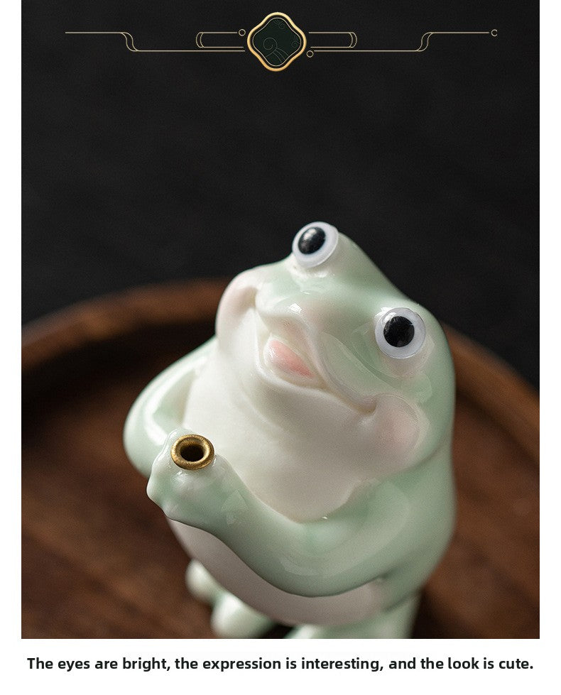 zensoullab Ceramic Wishing Frog Incense Burner for Home Indoor Use, Agarwood Sandalwood Incense Holder, Cute Tea Table Aromatherapy Burner Ornament